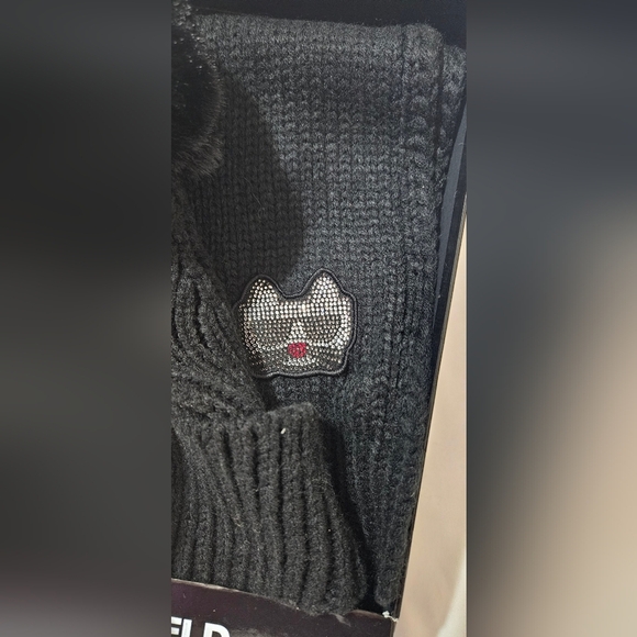 KARL LAGERFELDWomen's Disco Kitty Beanie & Scarf Boxed Gift Set In Black - Picture 3 of 7